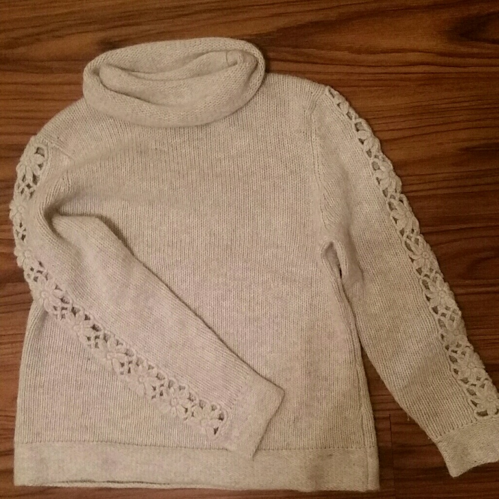 White/Grey  Wool & Angora Turtleneck Sweater